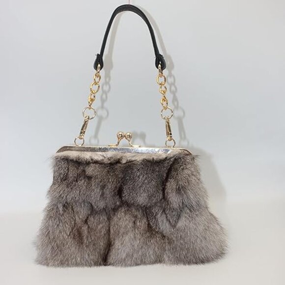 Neiman Marcus Gray Fox Fur Print Clutch Bag - Picture 1 of 5